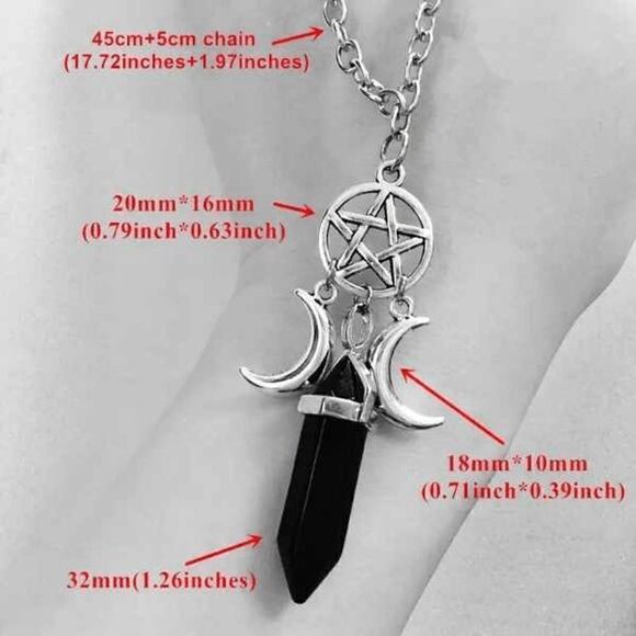 Triple Goddess Crystal Pentacle Moon Natural Amethyst Pendant Necklace - Picture 3 of 3